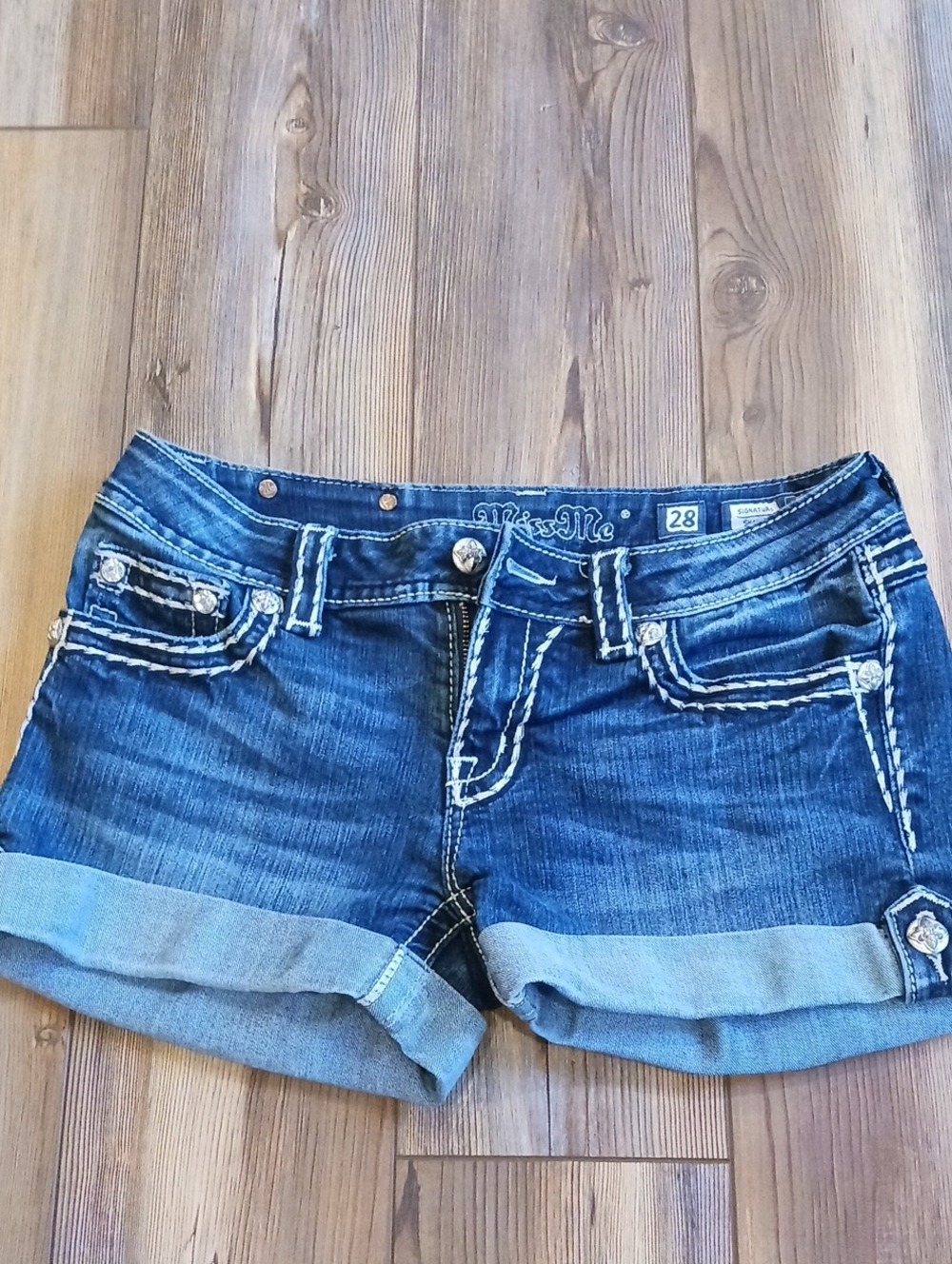 Miss Me Blue Denim Cuffed Women's Signature Shorts Size 28